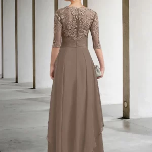 Mother of the Bride Dress Chiffon Dresses for Wedding Short sleeve A-Line Lace Tea Length Guest Evening Dress Customization