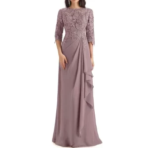 Elegant Lace Applique Mother of the Bride Dress for Wedding Party Dress Chiffon Half Sleeves A-line Evening Dresses Floor Length