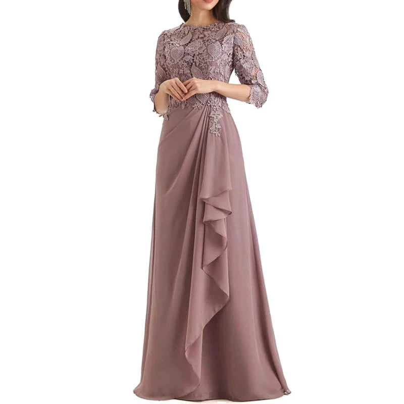 Elegant Lace Applique Mother of the Bride Dress for Wedding Party Dress Chiffon Half Sleeves A-line Evening Dresses Floor Length - Image 3