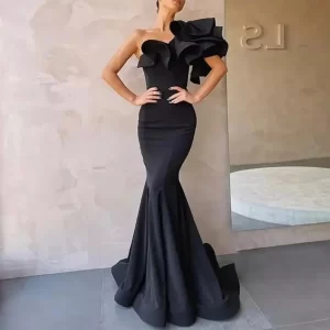 2025 Elegant Mermaid Black Long Prom Dresses for Women Luxury Satin One-shoulder Simply Formal Party Celebrity Bridesmaid Gowns